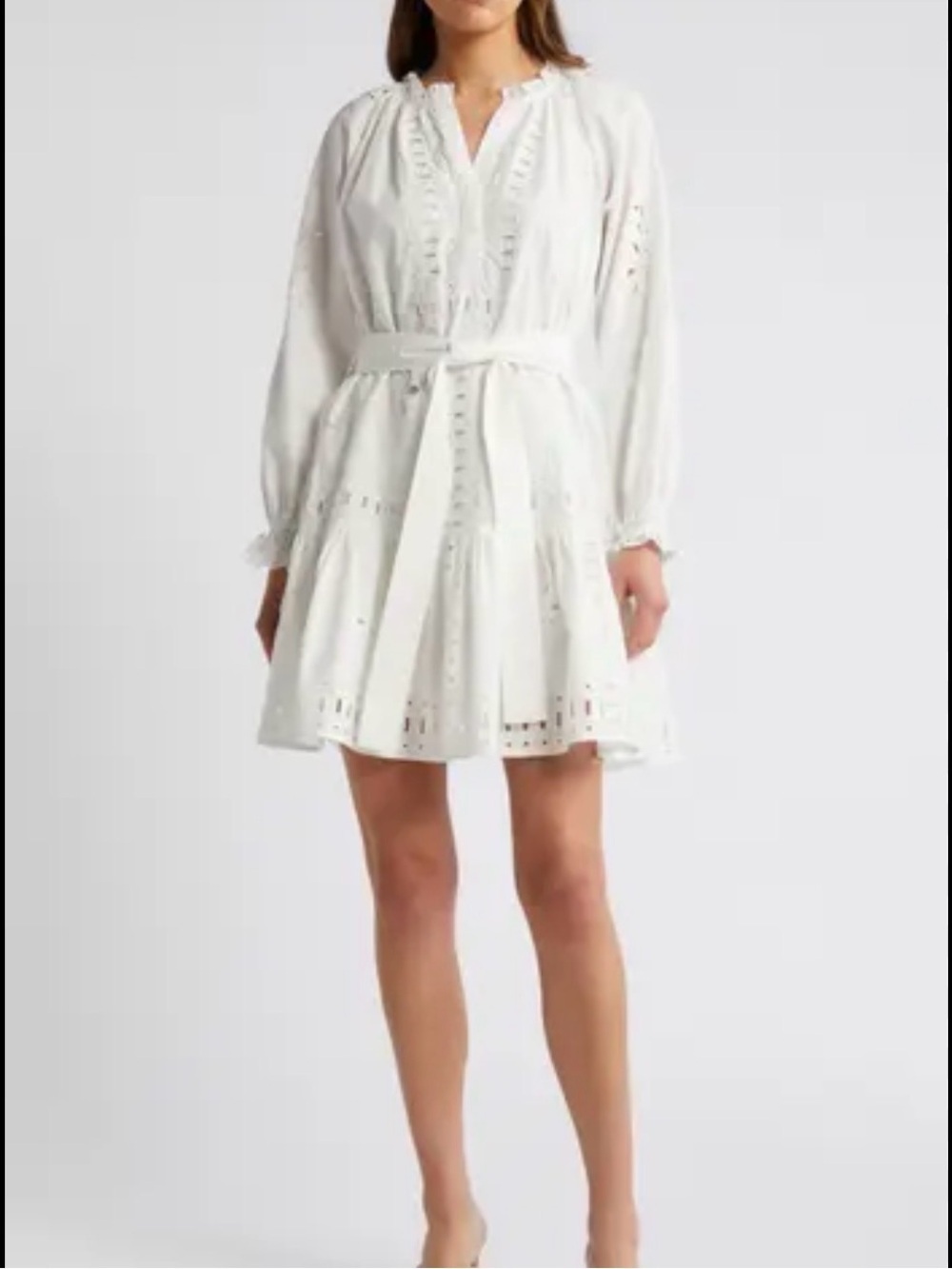 Rails White Embroidered Long-Sleeve Tie-Waist Dress